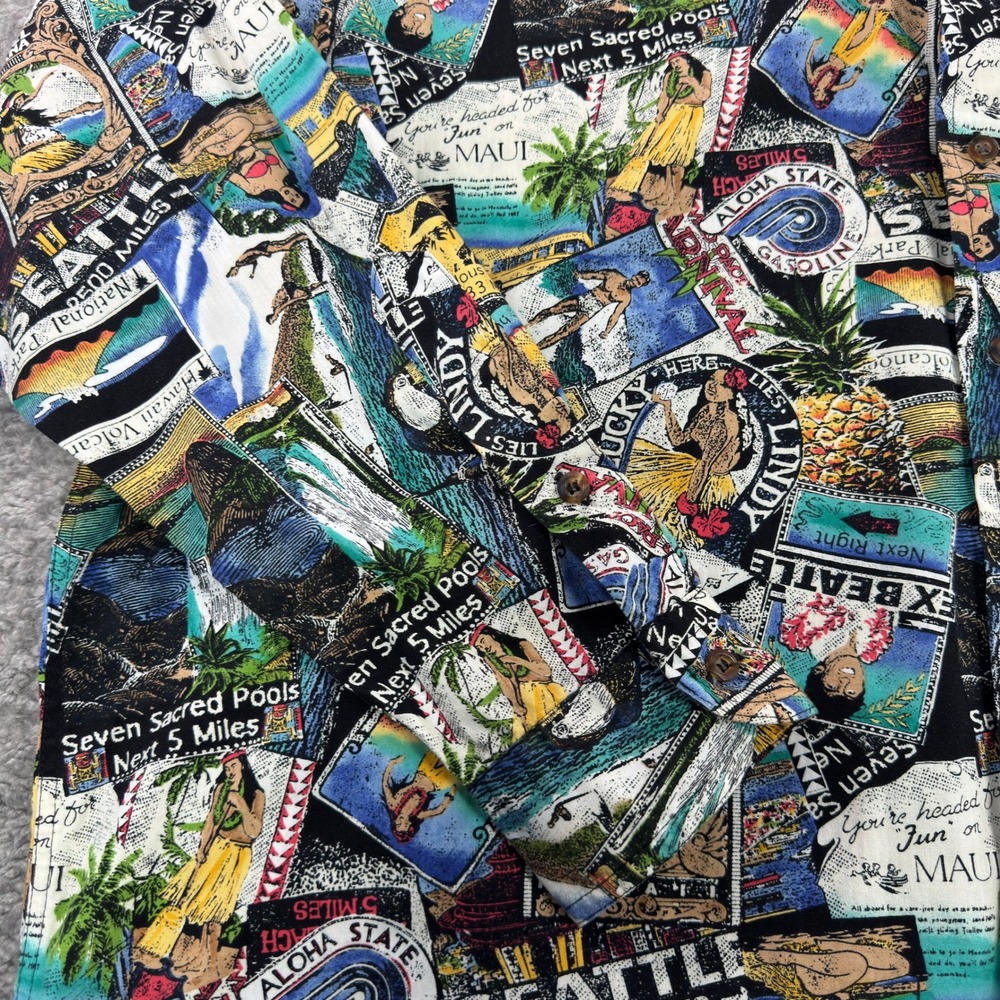 Lobo by Pendleton Mens XL Hawaiian Postcard Print Button Down Shirt Seattle Maui - Picture 6 of 11